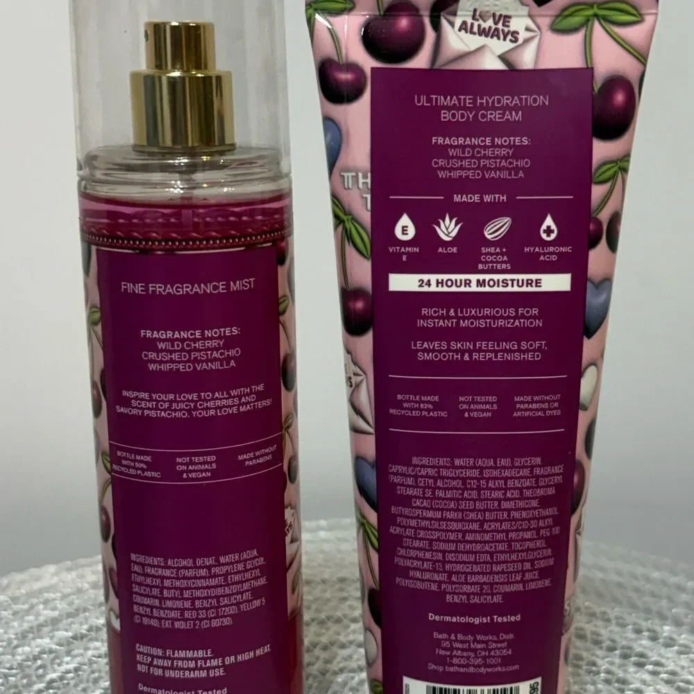 BBW Sweetheart Cherry Fine Fragrance Mist and Body Cream Set of 2 NWT